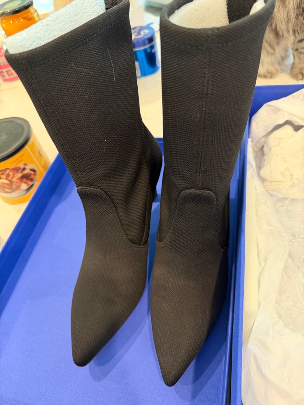 Stuart Weitzman Black Pointed Sock Booties